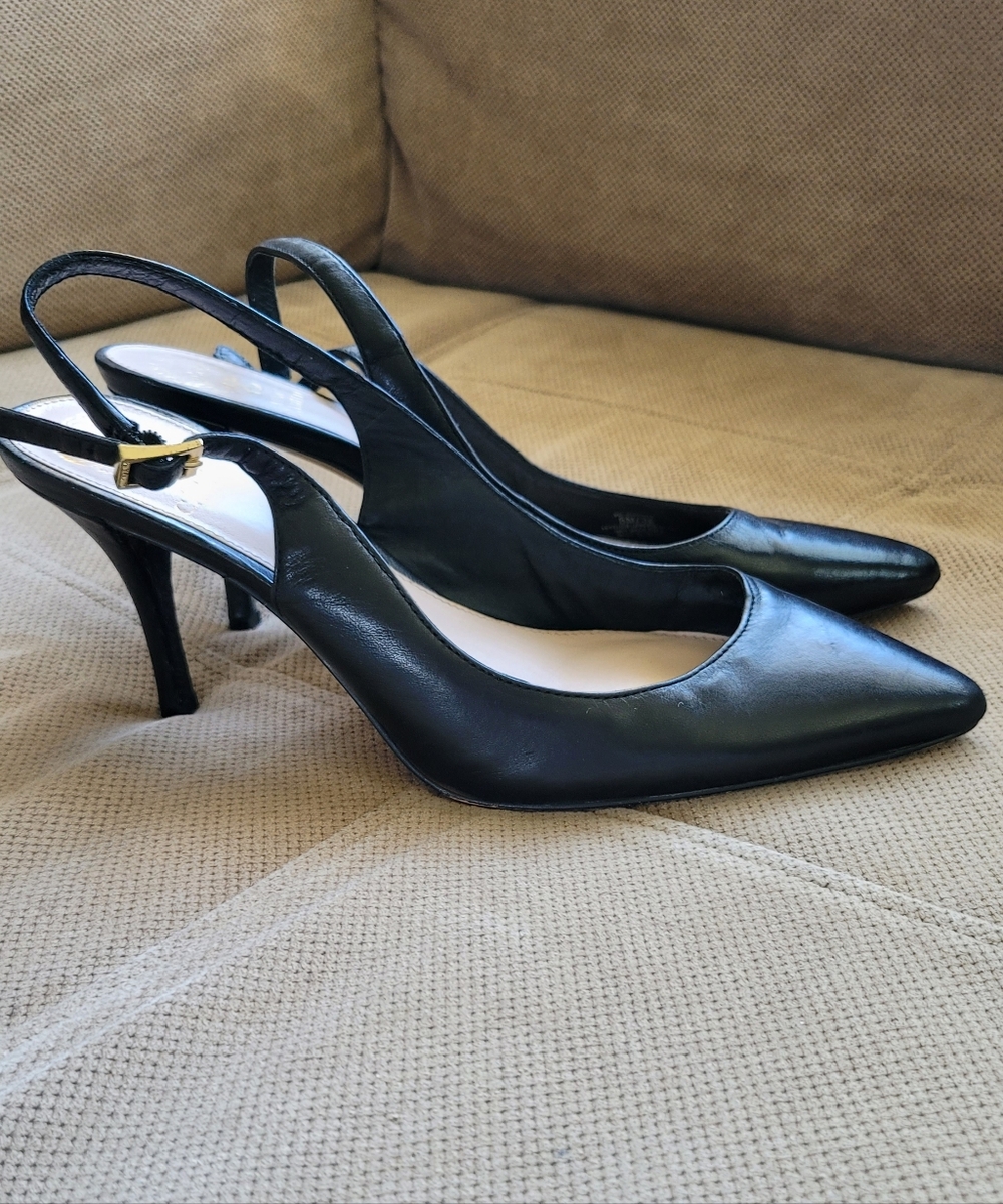 Vince Camuto Black Slingbacks 8M  Excellent Condition Leather Covered Heels